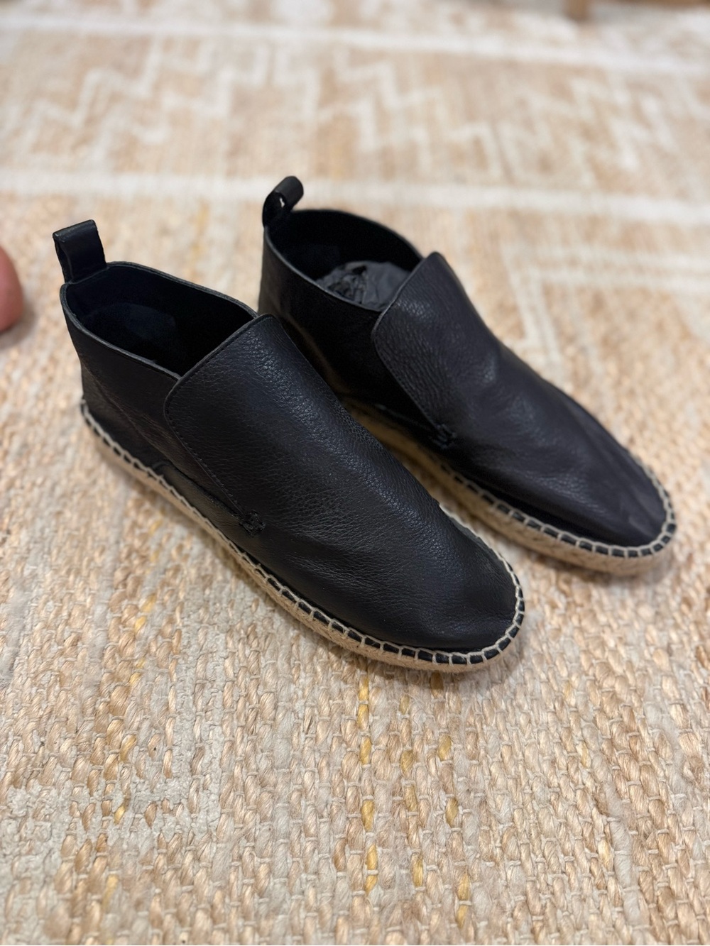 Vince Black Leather Slip-On Moccasin Espadrille